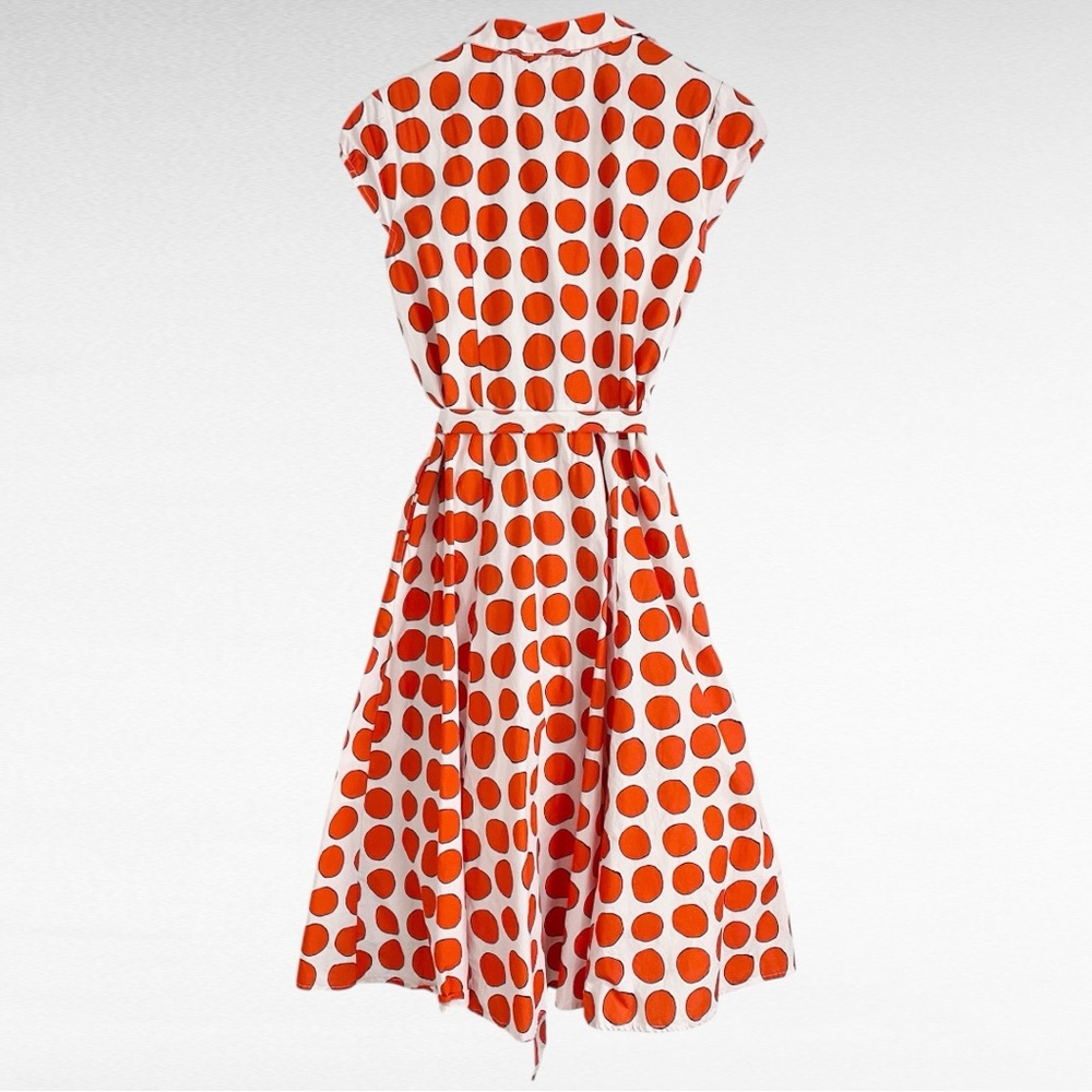 eShakti | White & Red Polka Dot Cotton Fit & Flare Midi Shirt Dress w/Pockets - Picture 5 of 7